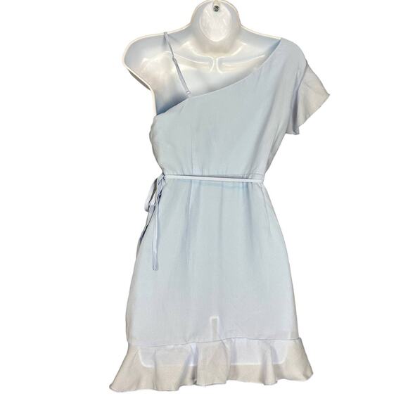 Superdown Pastel Blue Mini Wrap Dress XS Ruffle Romantic Ruffle Revolve $88 NEW - Picture 6 of 7
